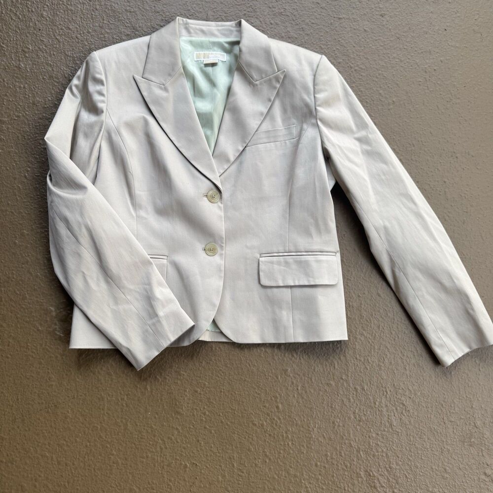 Michael Kors Cotton Blend Sz 14 Quiet Luxury Beige Blazer Coastal Grandma Chic - Picture 1 of 12